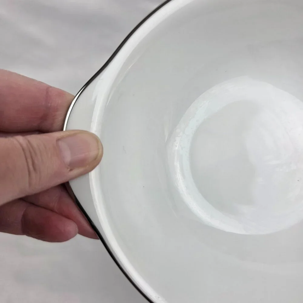 FOUR Noritake Fremont #6127 Lugged Cereal Bowl White with Platinum Trim